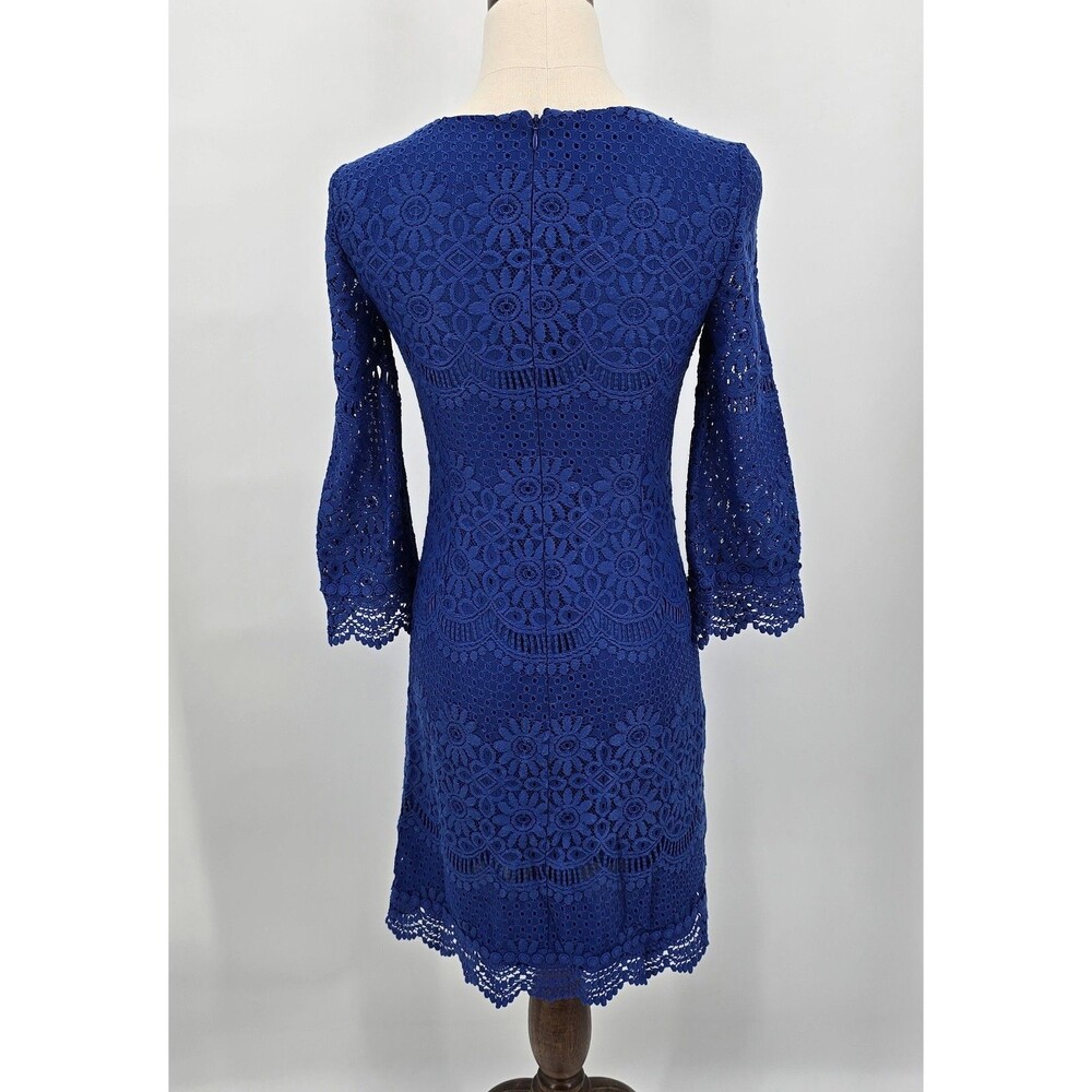 Laundry by Shelli Segal Crochet Lined Midi Dress Blue Size 2 - Picture 3 of 7
